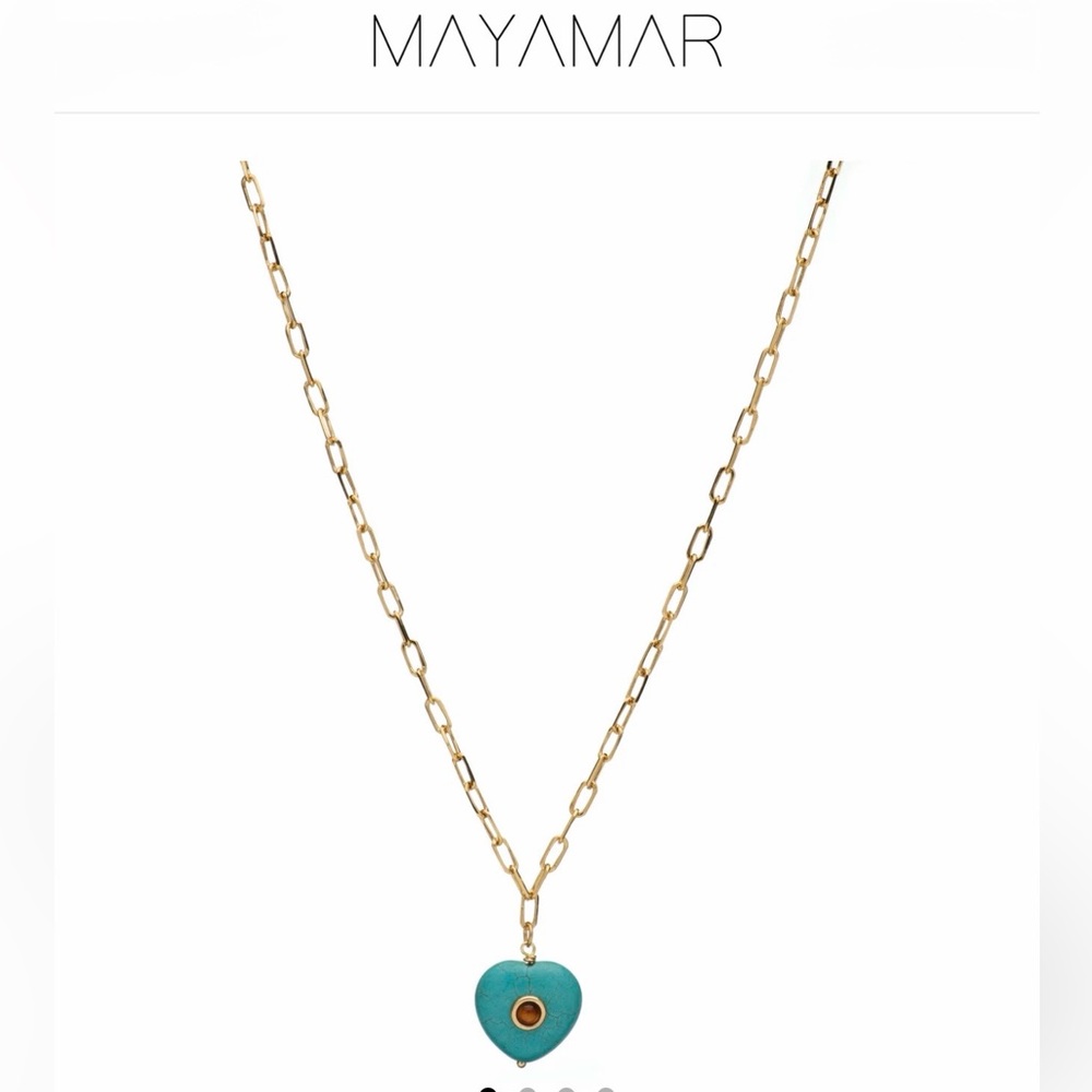 Mayamar Gold Paperclip Chain Necklace with Turquoise Heart Pendant